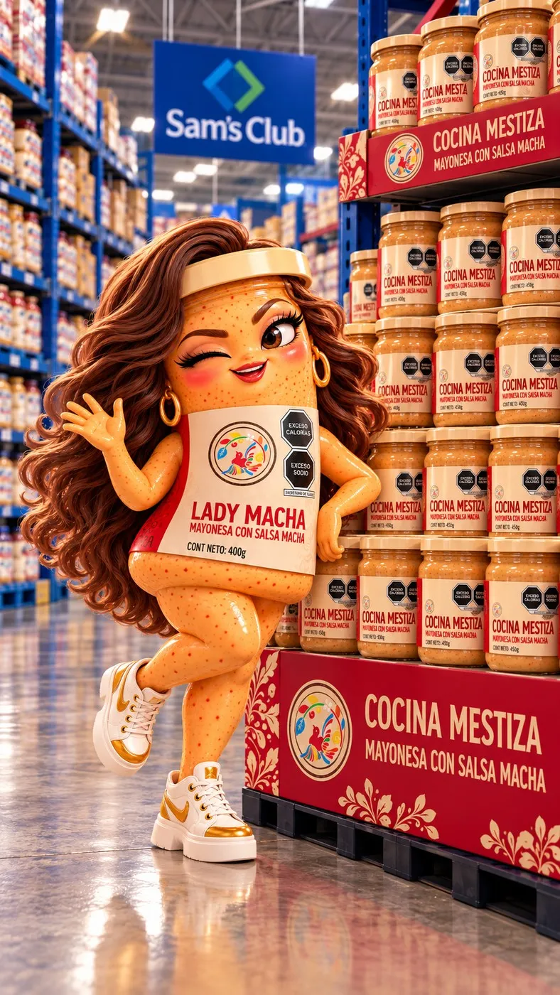 Lady Macha en el pasillo, junto a su exhibidor